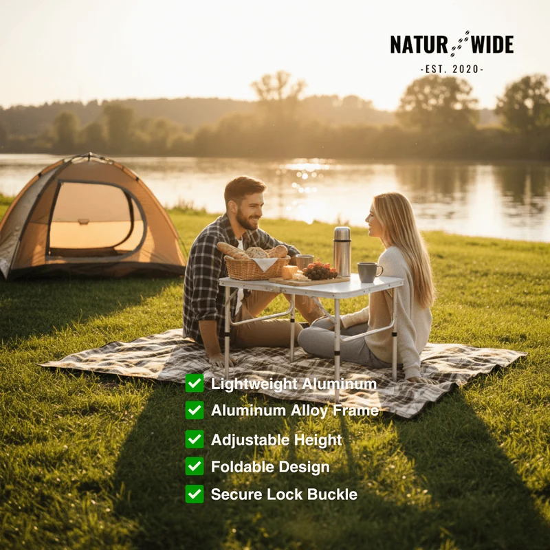 Adjustable Height Folding Camping Table – Portable Aluminum Picnic Desk