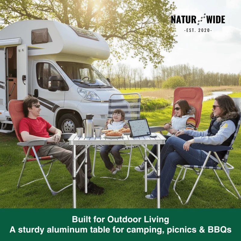 Adjustable Height Folding Camping Table – Portable Aluminum Picnic Desk