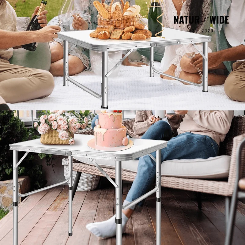 Adjustable Height Folding Camping Table – Portable Aluminum Picnic Desk