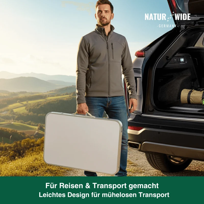 Klappbarer Campingtisch Höhenverstellbar – Alu Koffertisch