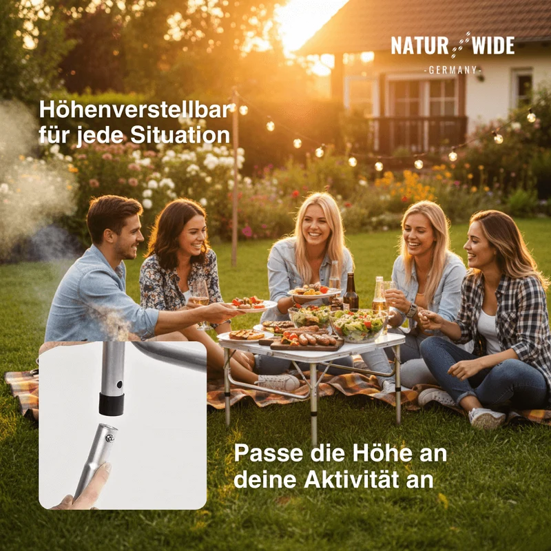 Klappbarer Campingtisch Höhenverstellbar – Alu Koffertisch
