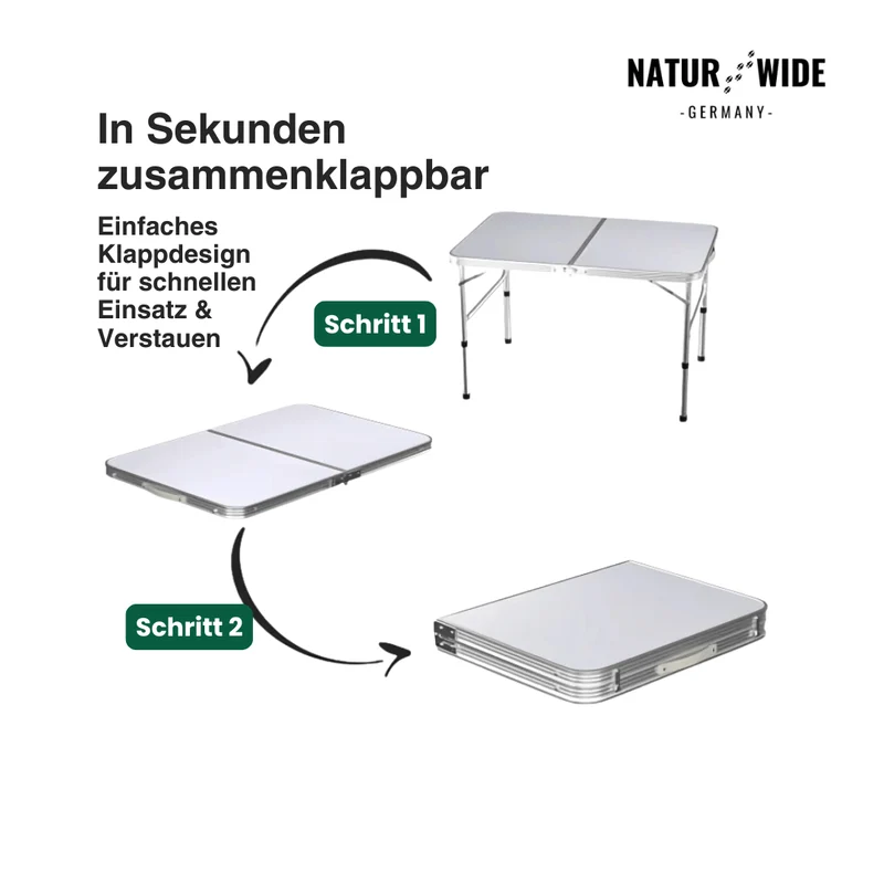 Klappbarer Campingtisch Höhenverstellbar – Alu Koffertisch