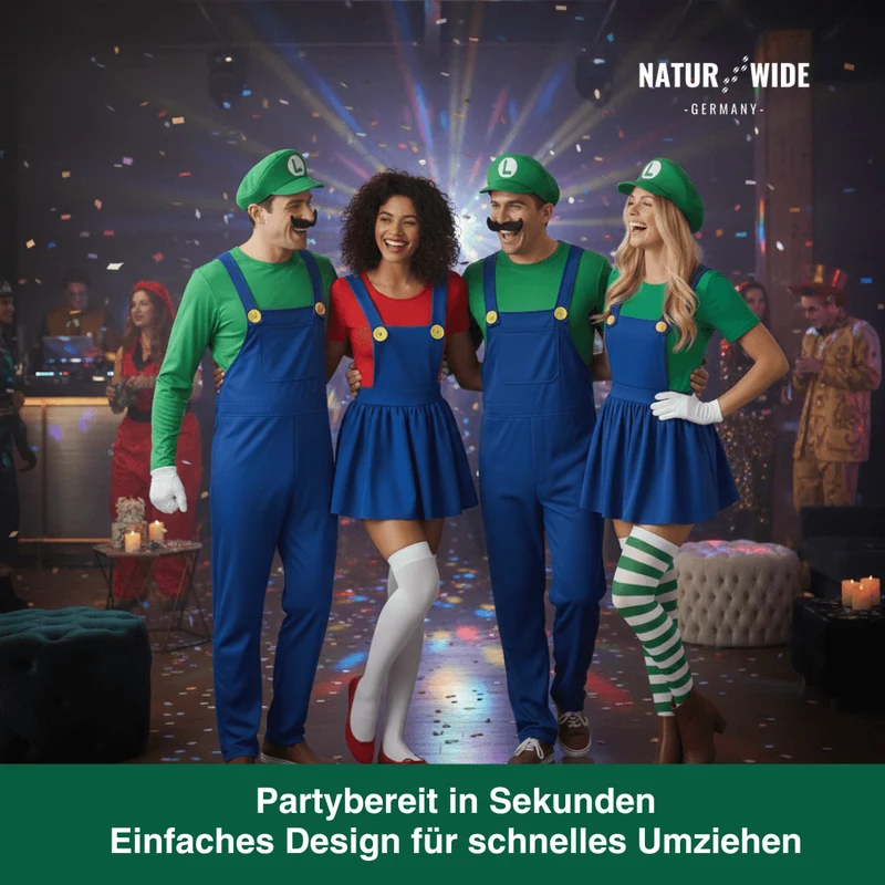 Mario & Luigi Cosplay Kostüm – Jumpsuit & Kleid Set (Unisex)