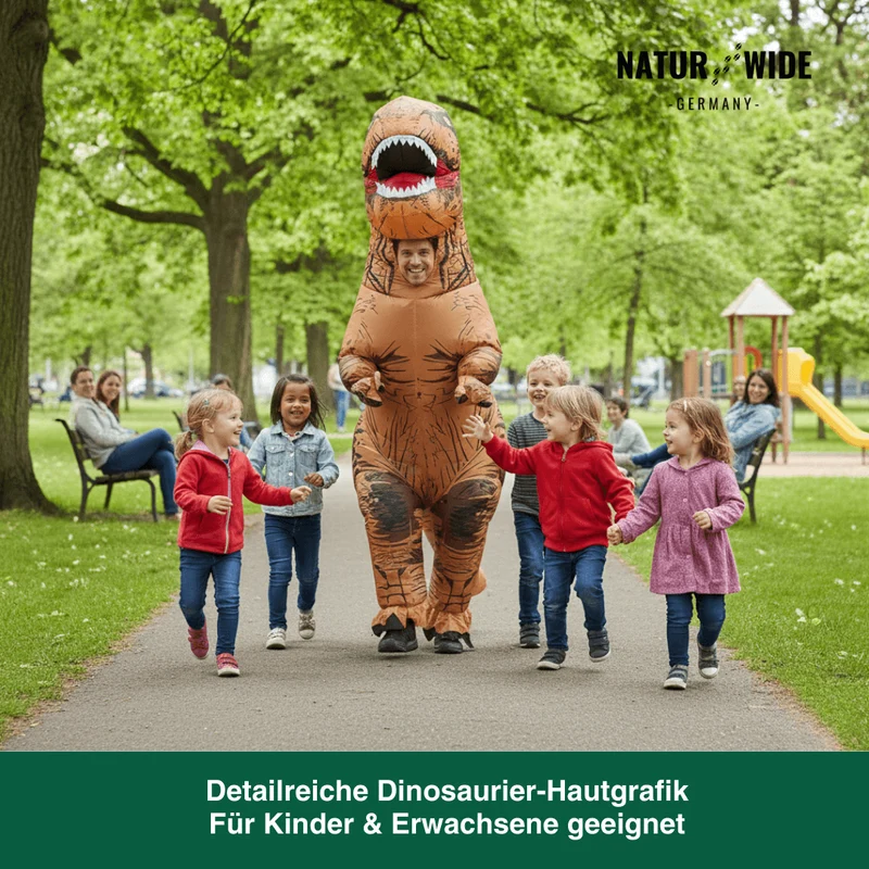 Aufblasbares T-Rex Kostüm – Dinosaurier Anzug (Erw. & Kinder)