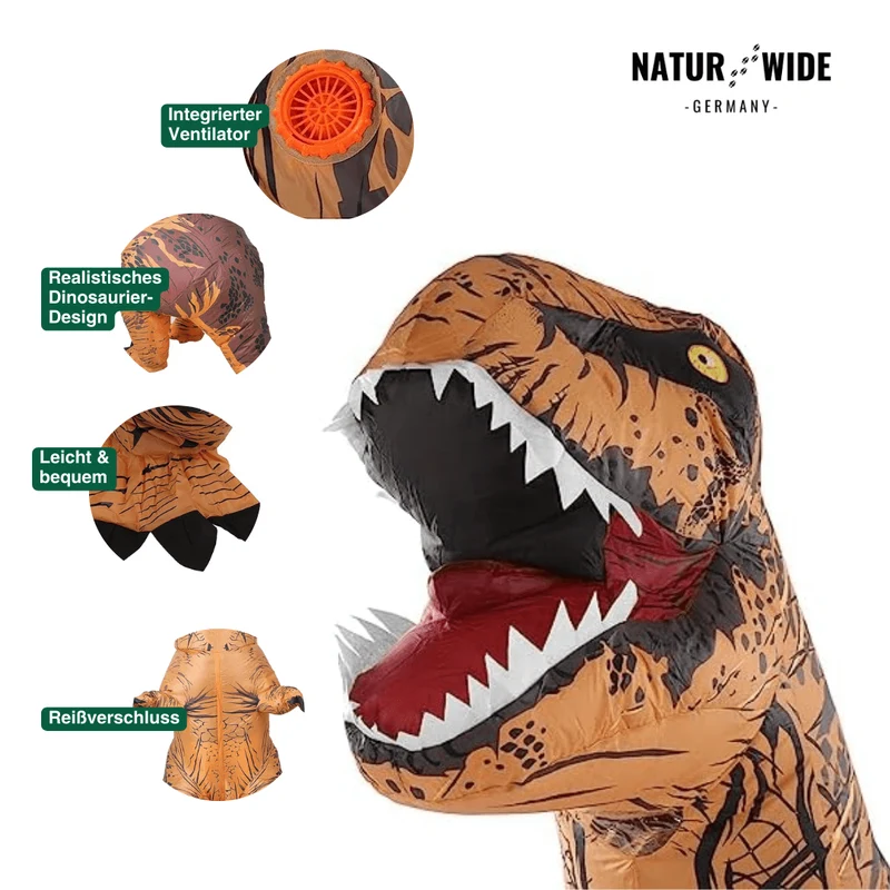 Aufblasbares T-Rex Kostüm – Dinosaurier Anzug (Erw. & Kinder)