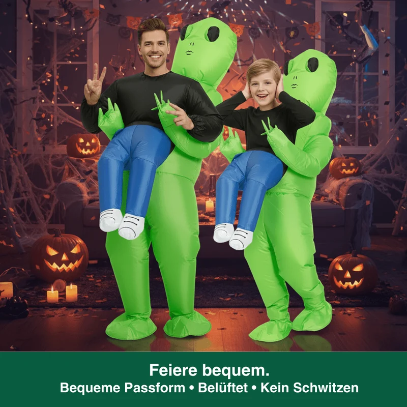 Aufblasbares Alien Kostüm – Lustiger "Trage-Effekt" (Erw./Kind)