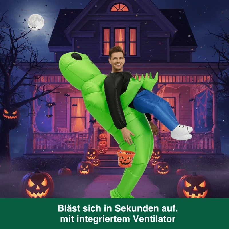 Aufblasbares Alien Kostüm – Lustiger "Trage-Effekt" (Erw./Kind)