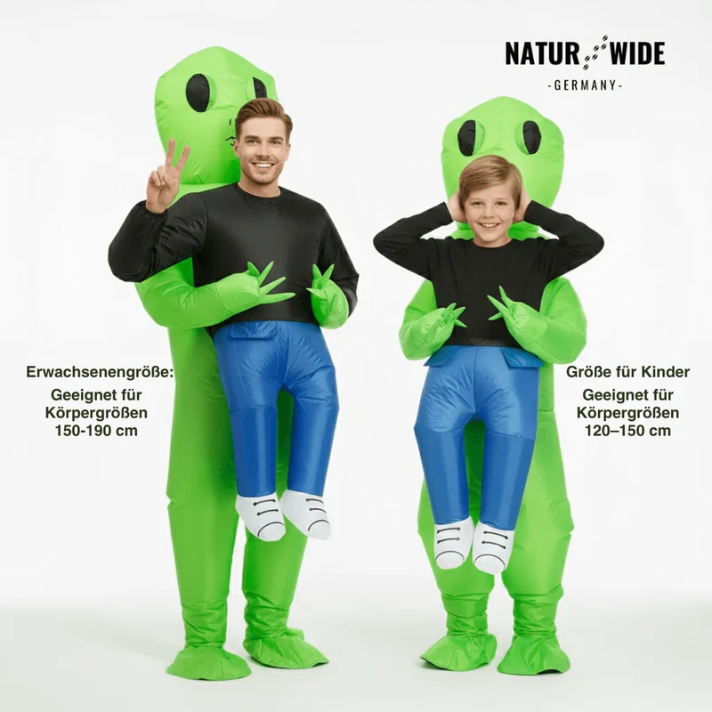 Aufblasbares Alien Kostüm – Lustiger "Trage-Effekt" (Erw./Kind)