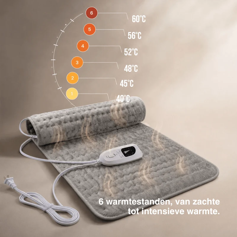 Elektrische Verwarmingsdeken – Warmtekussen voor Rug, Buik & Benen met 6 Temperatuurstanden