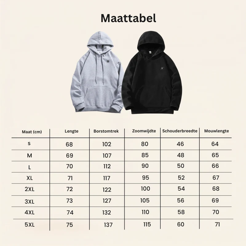 USB Beheizde Hoodie – Unisex Hoodie met Rits