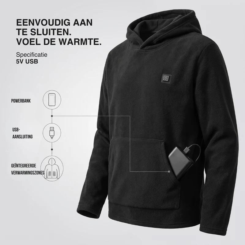 USB Beheizde Hoodie – Unisex Hoodie met Rits