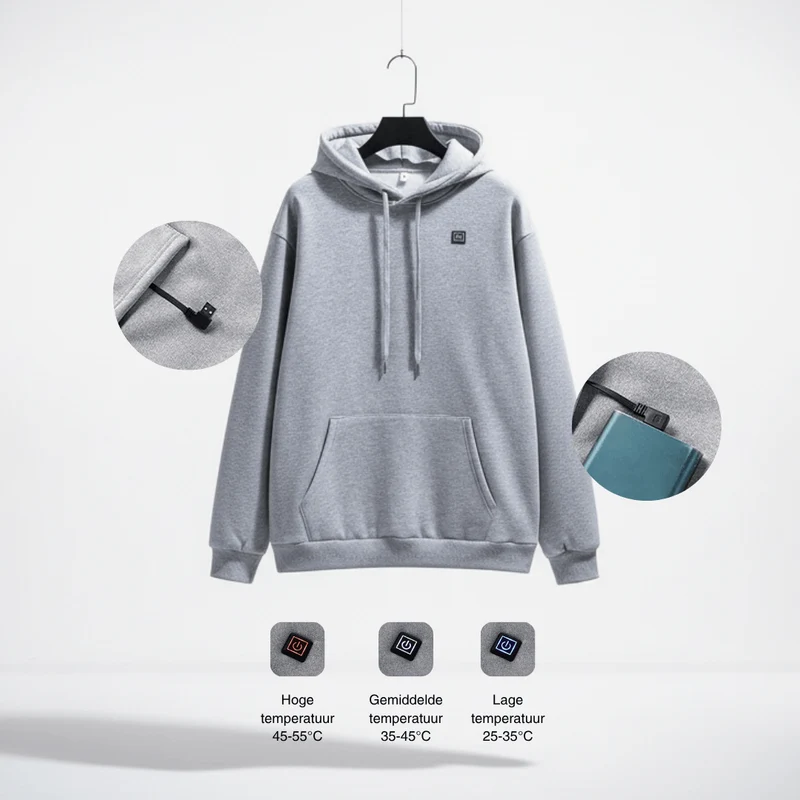 USB Beheizde Hoodie – Unisex Hoodie met Rits