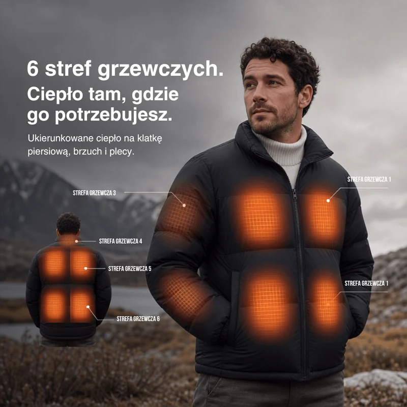 Podgrzewana kurtka zimowa – 6 stref grzewczych, wodoodporna i wyjątkowo ciepła dla kobiet i mężczyzn