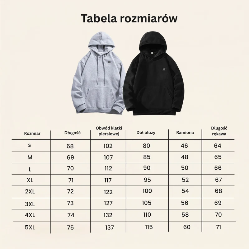 Bluza z Podgrzewaniem USB – Unisex Hoodie z Zamkiem Błyskawicznym