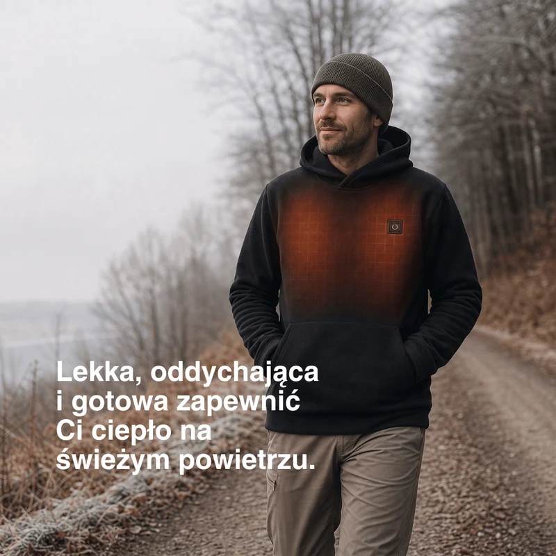 Bluza z Podgrzewaniem USB – Unisex Hoodie z Zamkiem Błyskawicznym