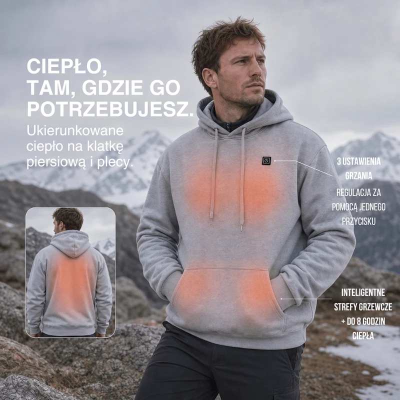 Bluza z Podgrzewaniem USB – Unisex Hoodie z Zamkiem Błyskawicznym