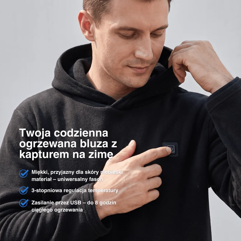 Bluza z Podgrzewaniem USB – Unisex Hoodie z Zamkiem Błyskawicznym