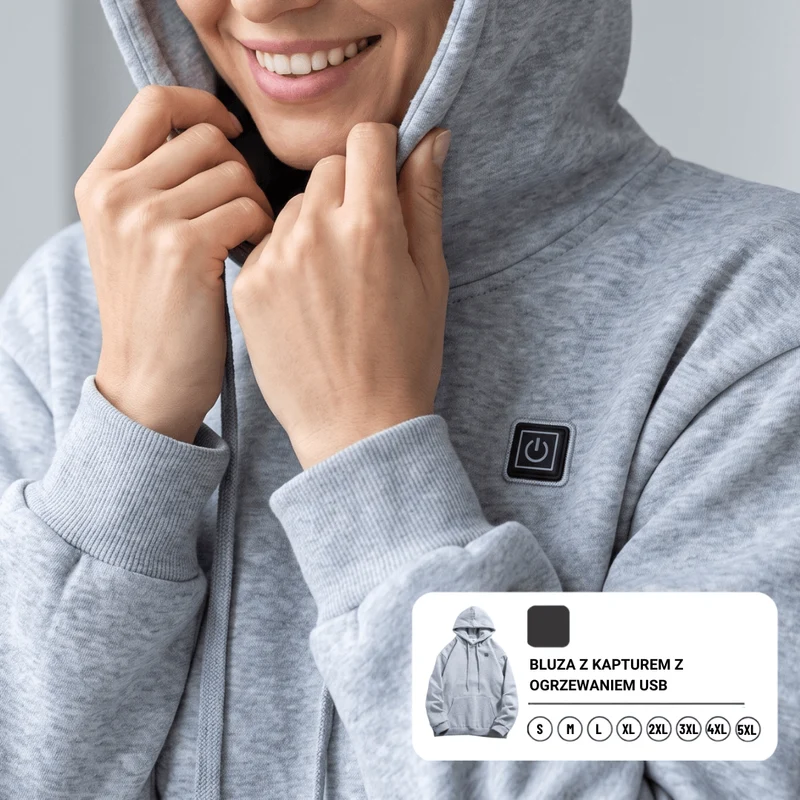 Bluza z Podgrzewaniem USB – Unisex Hoodie z Zamkiem Błyskawicznym