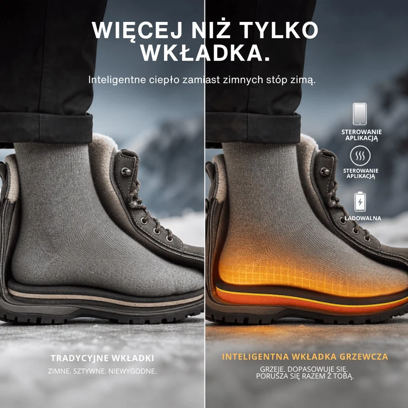 Sterowane Aplikacją, Inteligentne Podgrzewane Wkładki do Butów