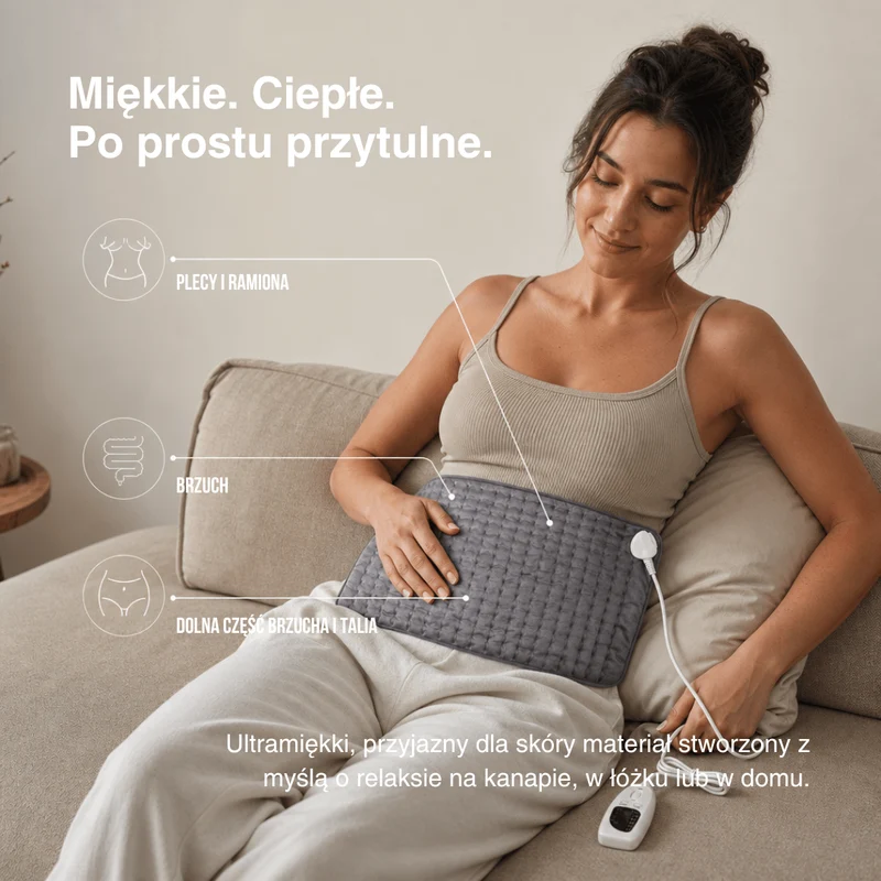 Elektryczny Koc Grzewczy – Nakładka Rozgrzewająca na Plecy, Brzuch i Nogi z 6 Poziomami Temperatury