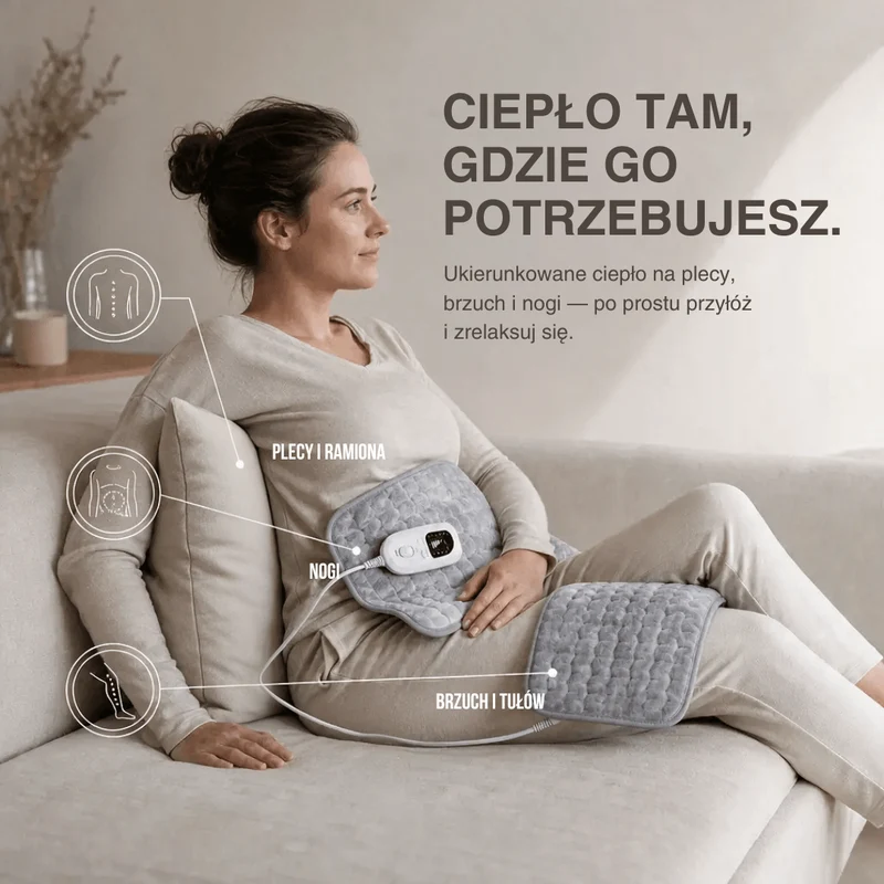 Elektryczny Koc Grzewczy – Nakładka Rozgrzewająca na Plecy, Brzuch i Nogi z 6 Poziomami Temperatury