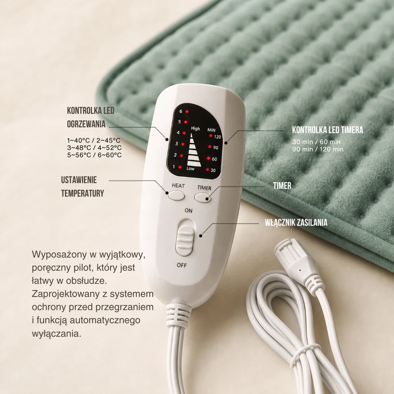 Elektryczny Koc Grzewczy – Nakładka Rozgrzewająca na Plecy, Brzuch i Nogi z 6 Poziomami Temperatury