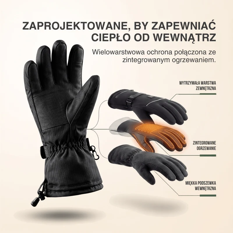 Podgrzewane Rękawiczki – 3 Poziomy Ogrzewania, Wodoodporne i Wiatroszczelne