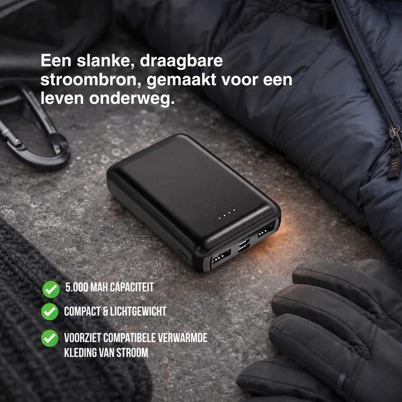 NaturWide Powerbank 5.000 mAh (5 V/2 A) – Voor beheizde kleding