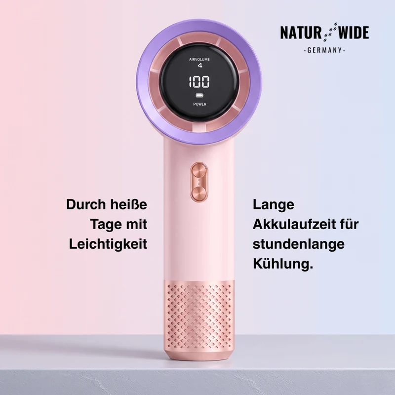 Handlicher Mini-Ventilator – 199 Geschwindigkeitsstufen, 6 Flügel, bürstenloser Motor