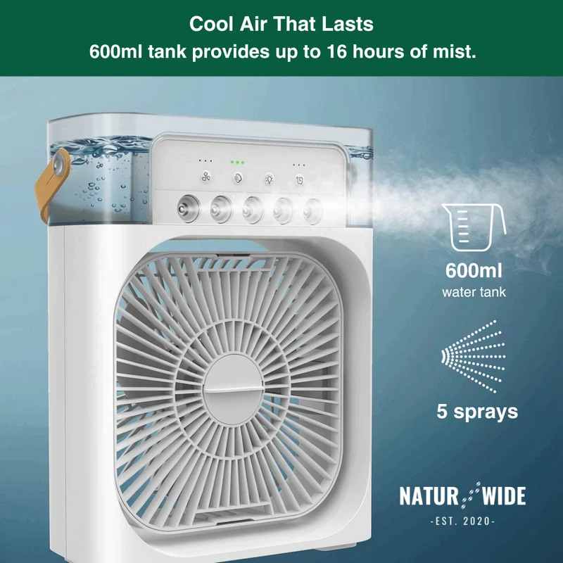 3-in-1 USB Air Cooler Fan – Humidifier & 7-Color LED Night Light