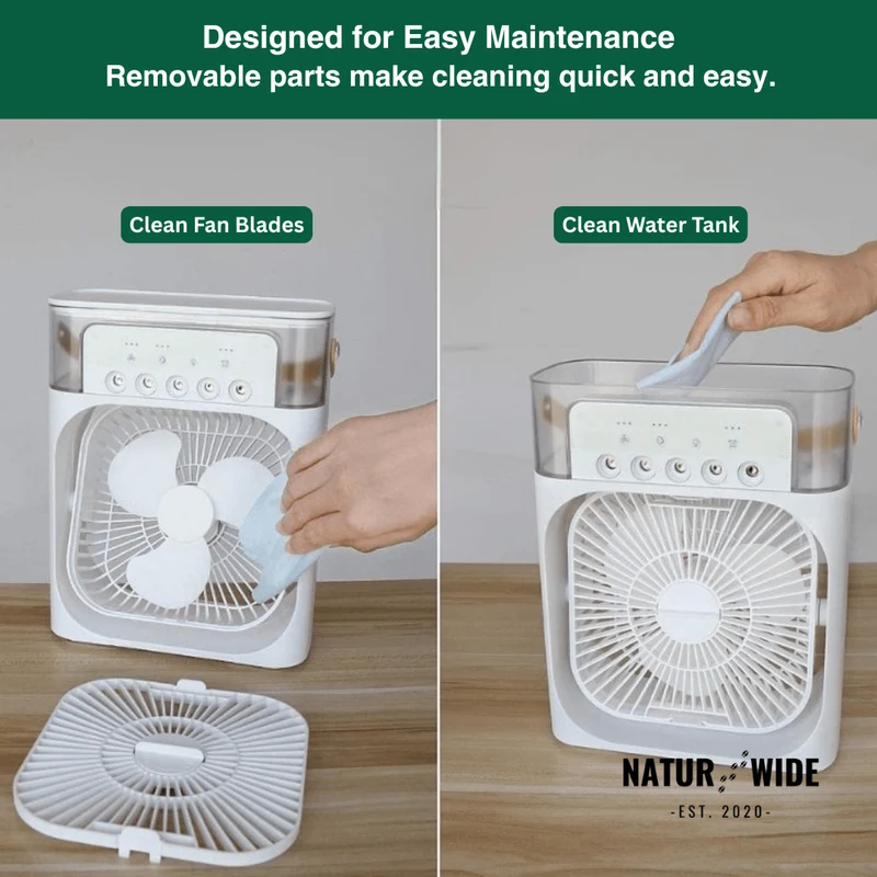 3-in-1 USB Air Cooler Fan – Humidifier & 7-Color LED Night Light