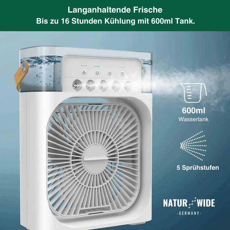 3-in-1 USB Luftkühler-Ventilator – Luftbefeuchter & 7-Farben LED-Nachtlicht
