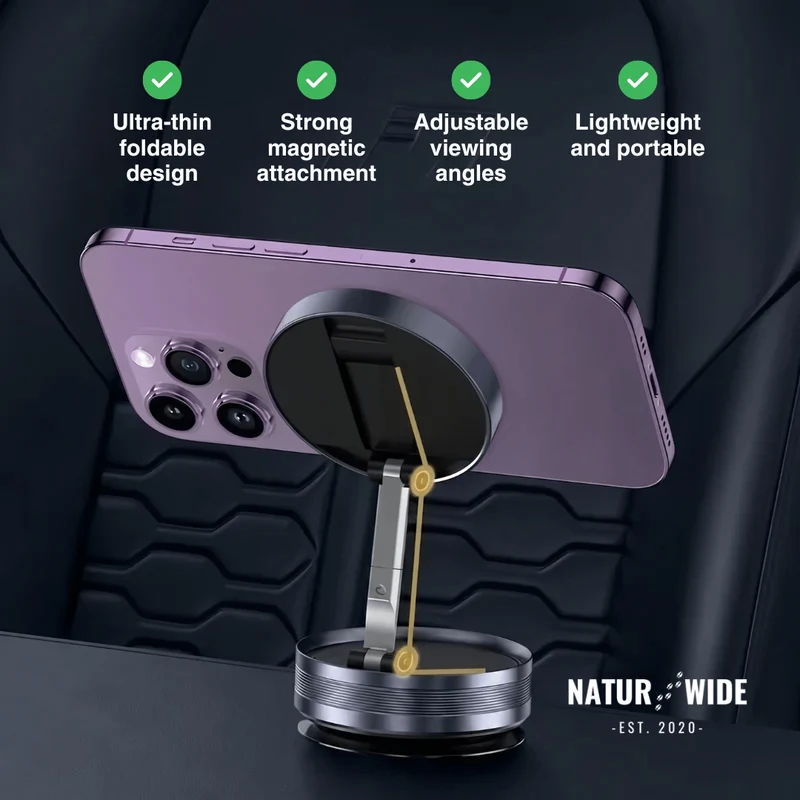 Magnetic Car Phone Mount – Vacuum Suction Cup, No-Trace Hold
