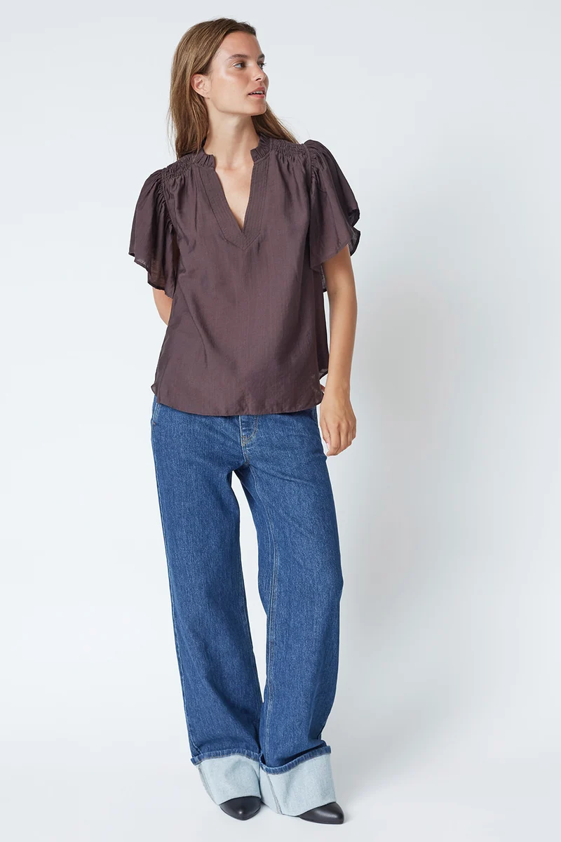Hera SS Frill Top 35703 | Mocca | Top fra Co'couture