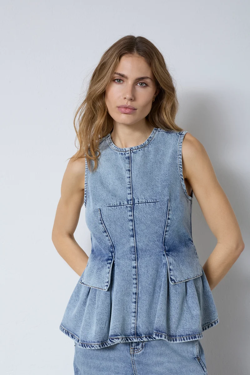 Pancy Denim Top 43008 | Fade Denim | Top fra Co'couture