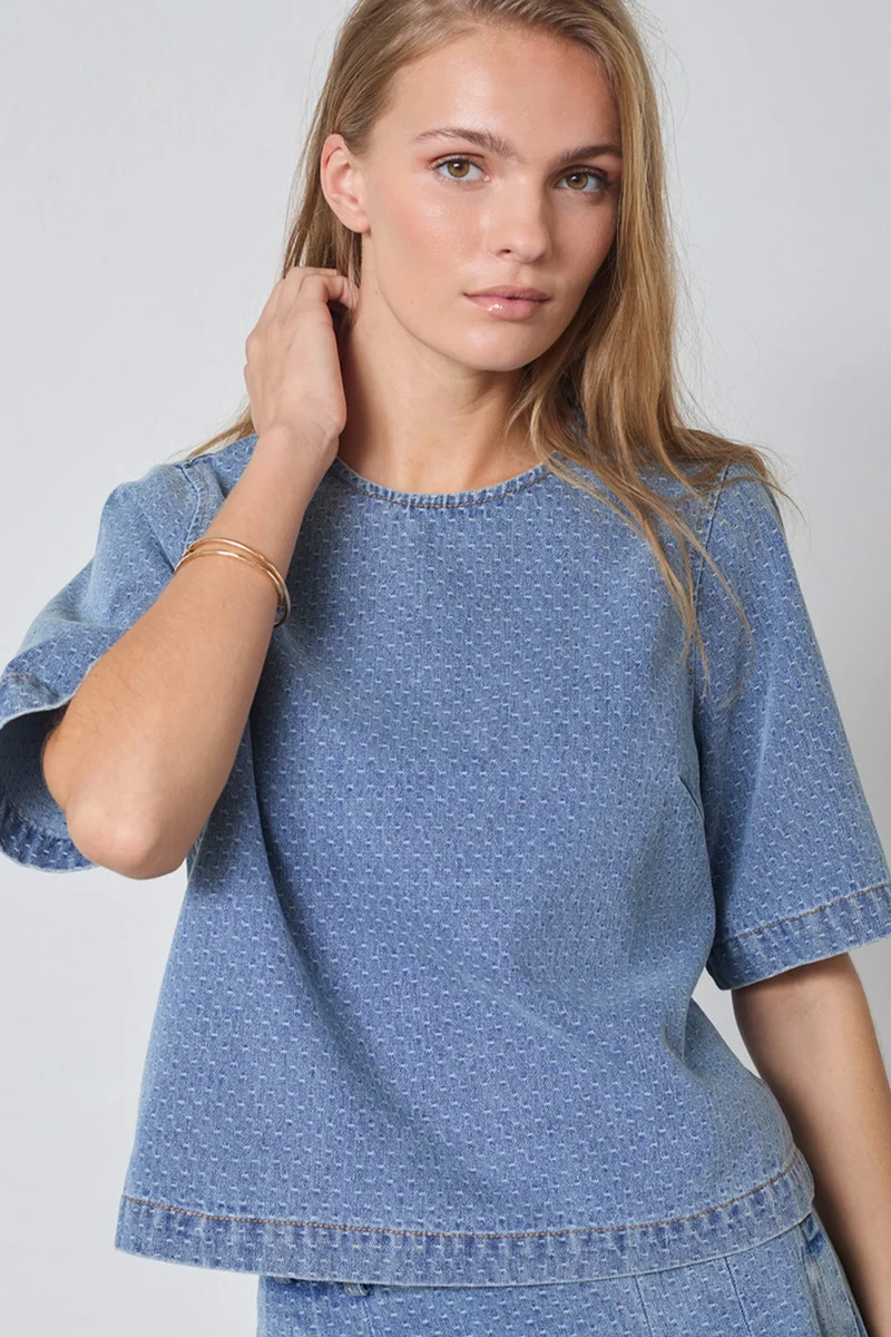 Lova Denim SS Blouse 45080 | Denim blue | Top fra Co'couture