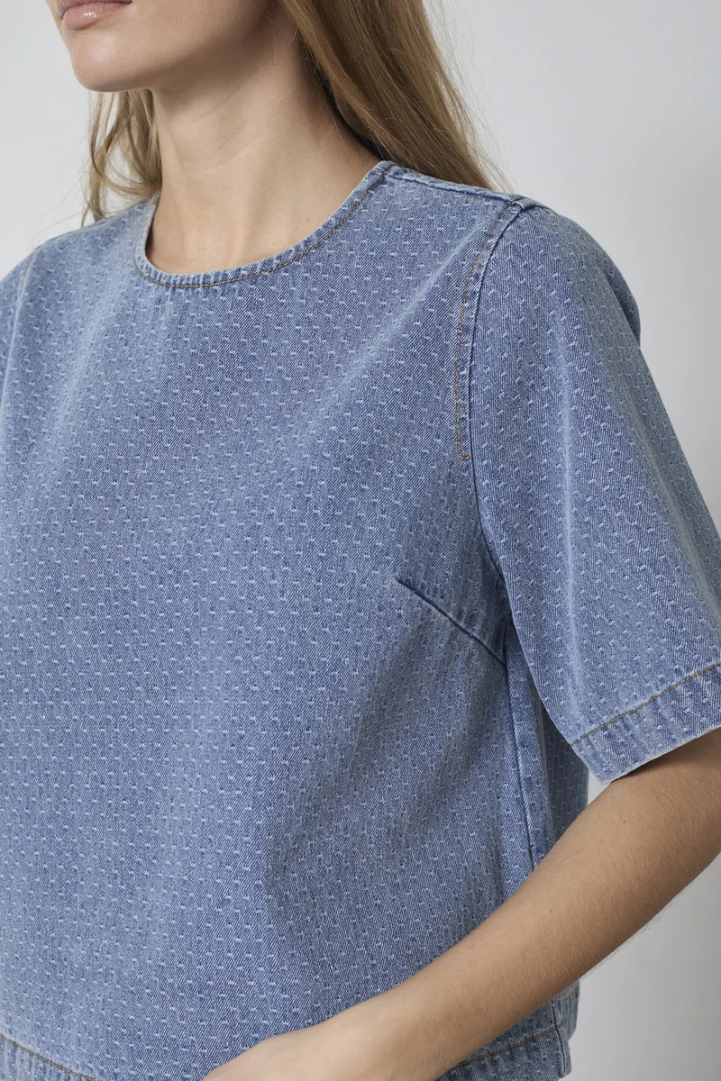 Lova Denim SS Blouse 45080 | Denim blue | Top fra Co'couture