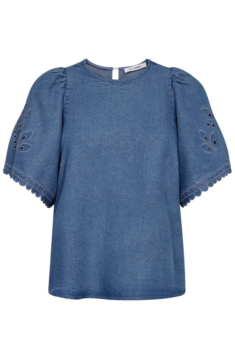 Tilly Emb SS Blouse 45057 | Denim blue | Top fra Co'couture