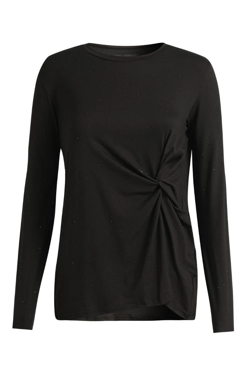 Alma Ls Twist Tshirt | Black Black Simili (sorte sten) | Bluse fra Liberté