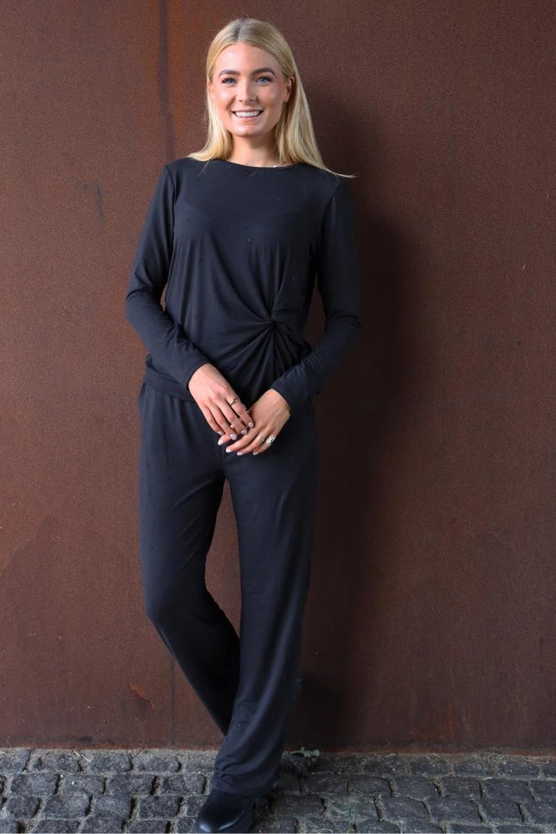 Alma Ls Twist Tshirt | Black Black Simili (sorte sten) | Bluse fra Liberté
