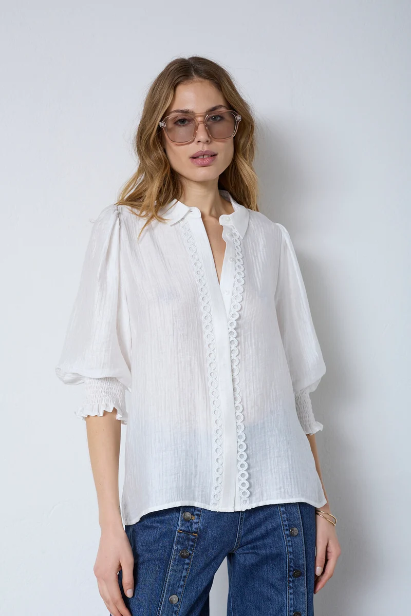 Tassy Lace SS Shirt 45073 | White | Top fra Co'couture