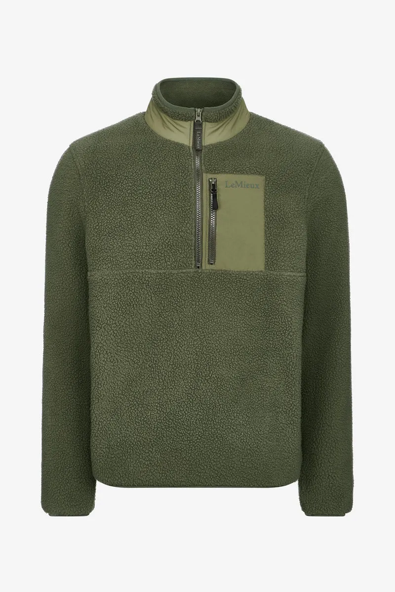 Borg Herren Sweatshirt mit Halb-Reißverschluss Olive L