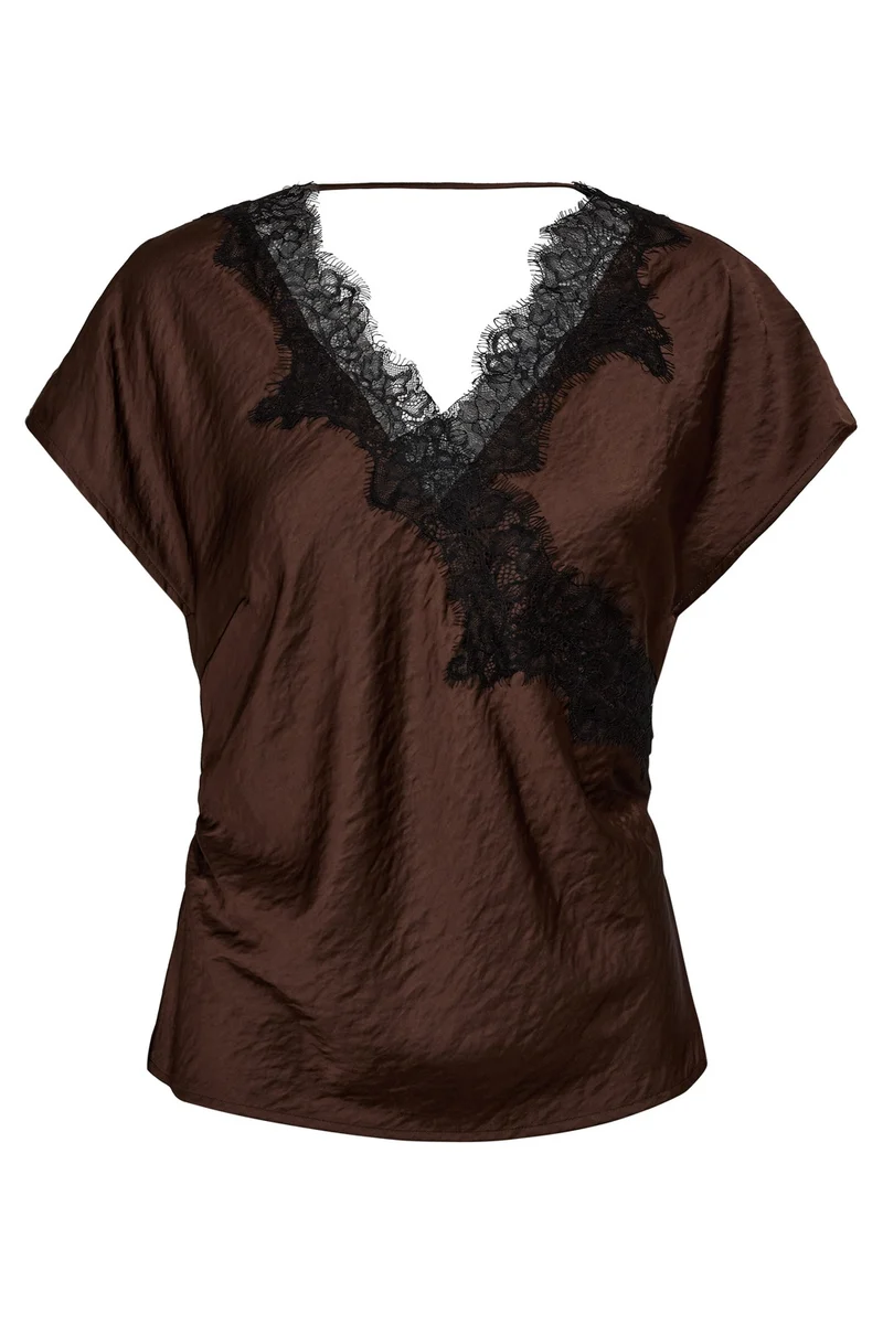 Idun Lace SS Blouse 45167 | Dark Brown | Top fra Co'couture
