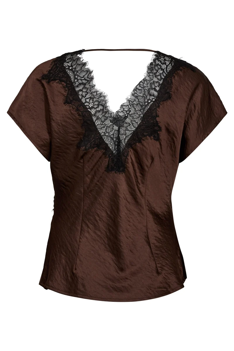 Idun Lace SS Blouse 45167 | Dark Brown | Top fra Co'couture