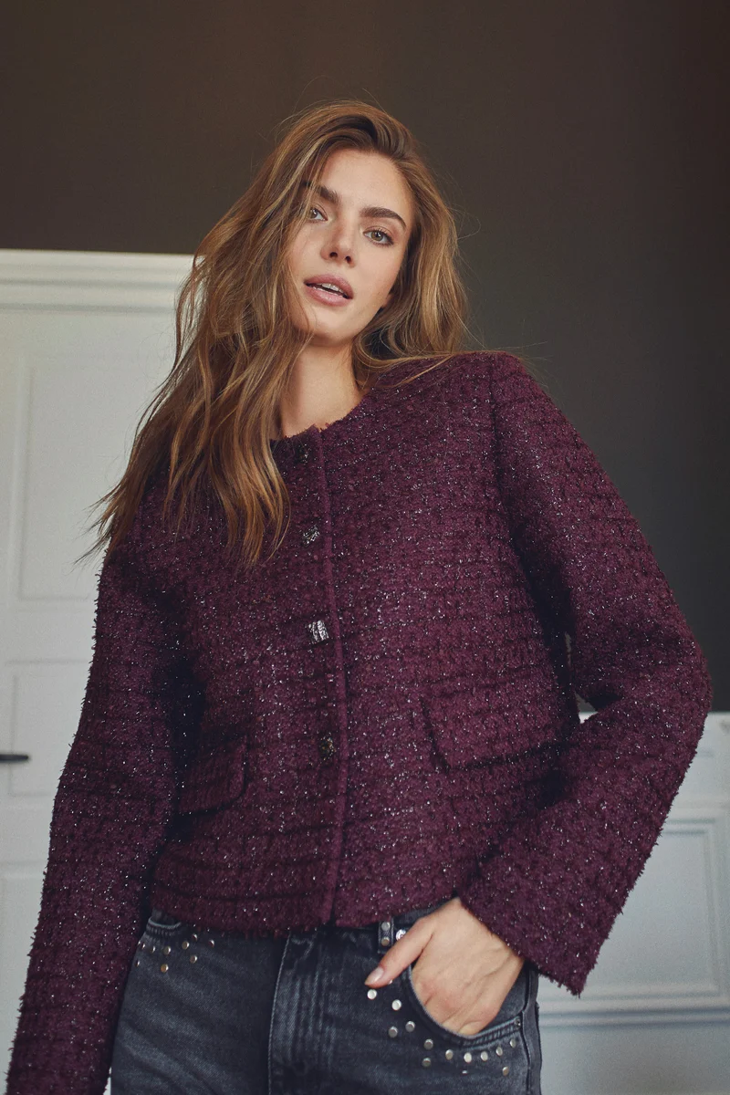 Peach Boucle Jacket 30357 | Plum | Jakke fra Co'couture