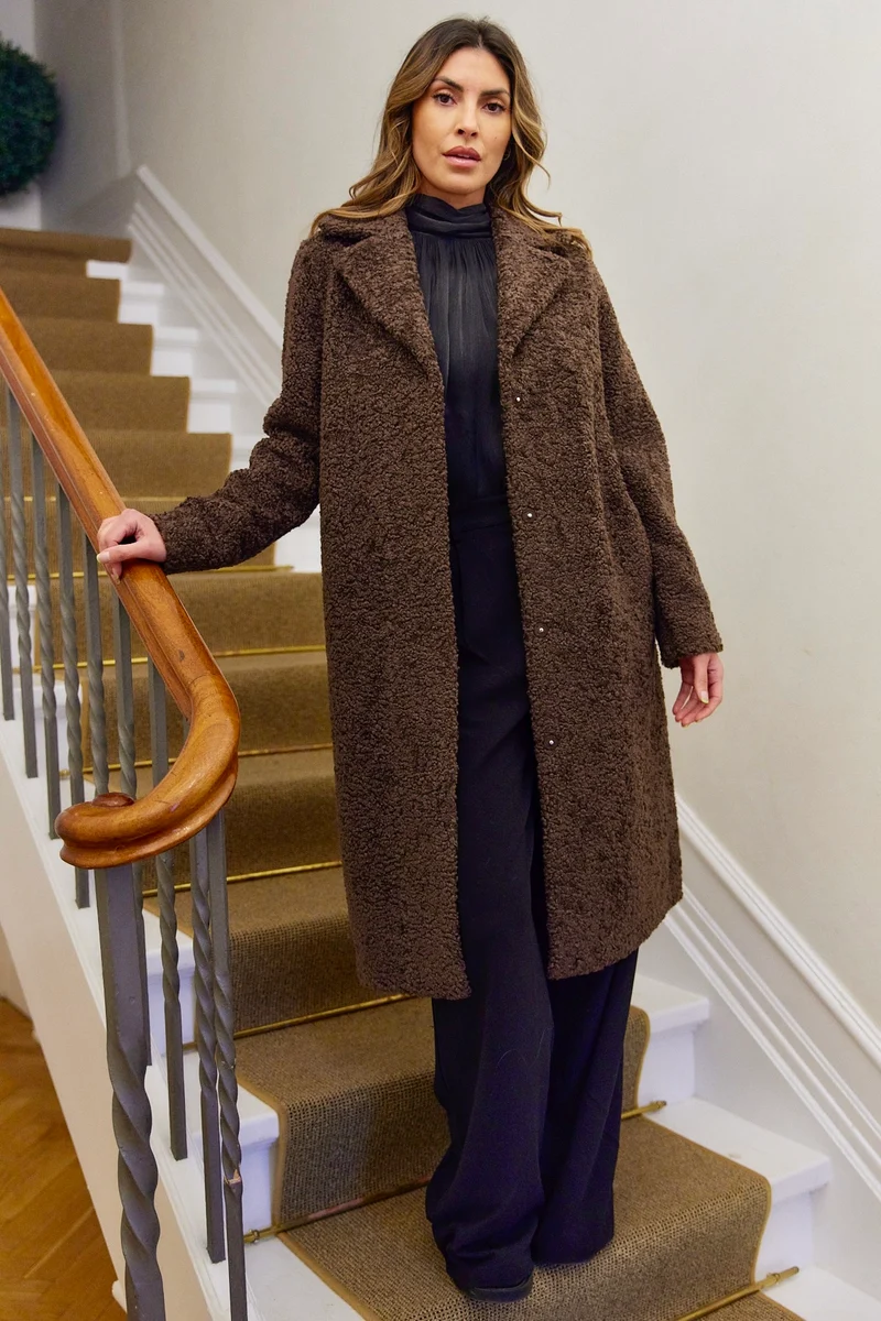 Addy FF Long Teddy Coat | Brun | Frakke fra French Laundry