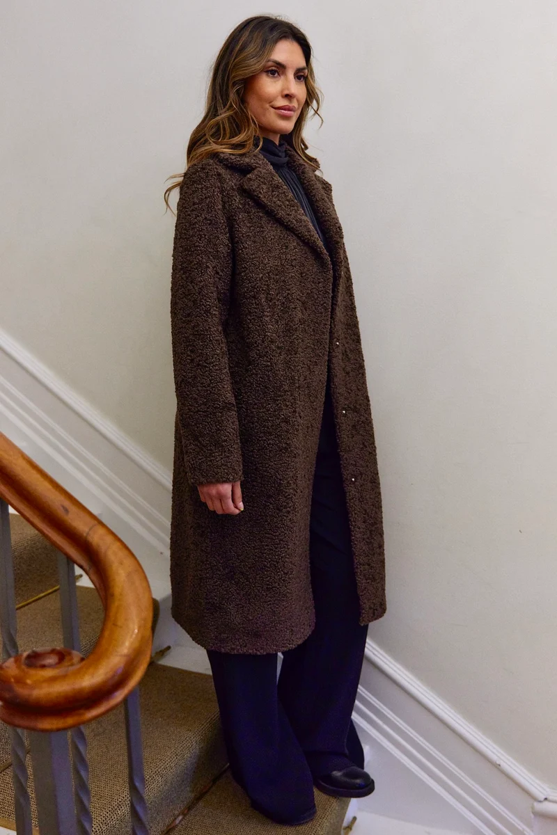 Addy FF Long Teddy Coat | Brun | Frakke fra French Laundry