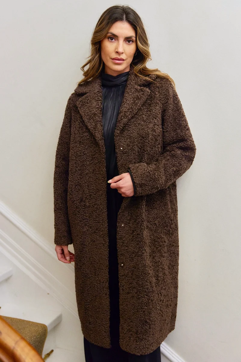 Addy FF Long Teddy Coat | Brun | Frakke fra French Laundry