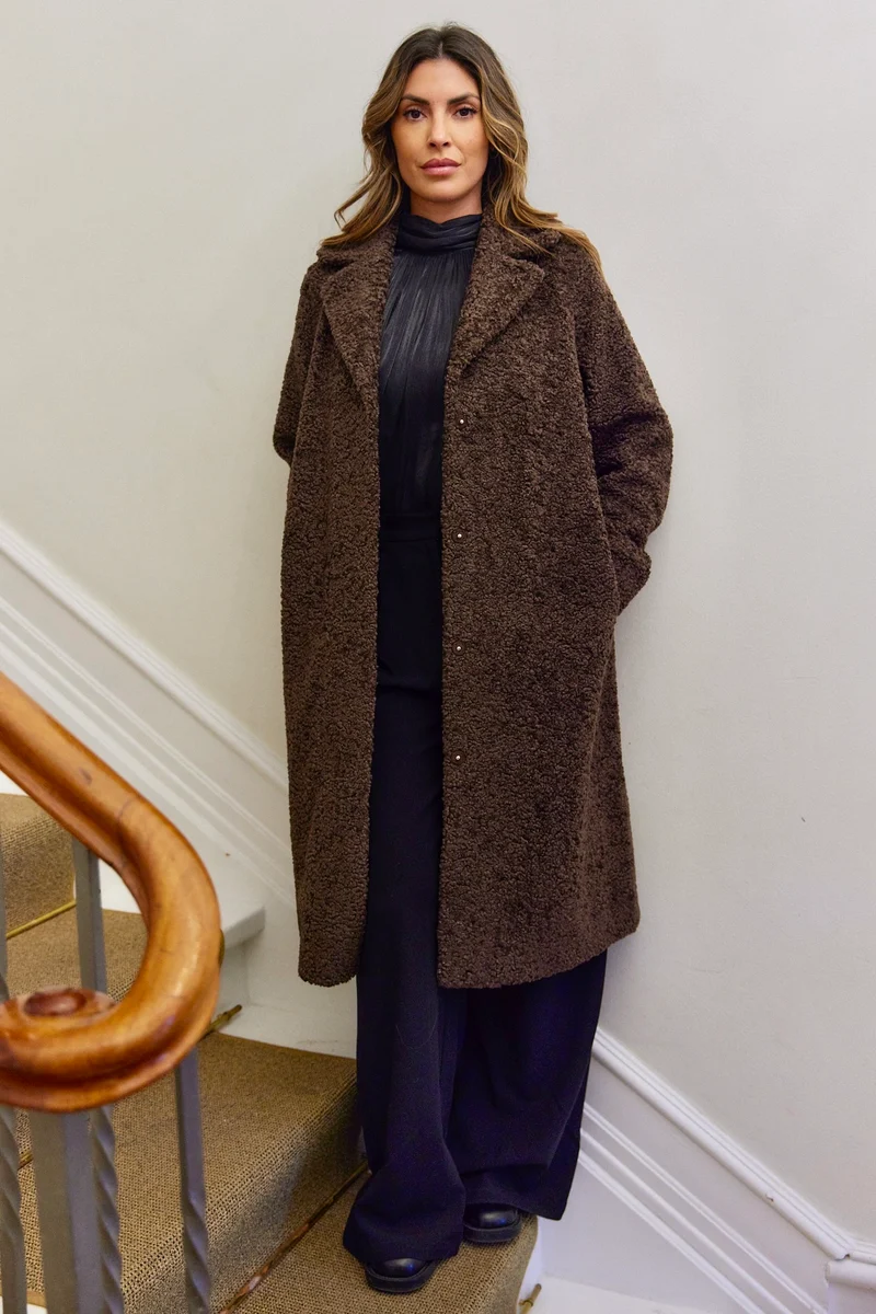 Addy FF Long Teddy Coat | Brun | Frakke fra French Laundry