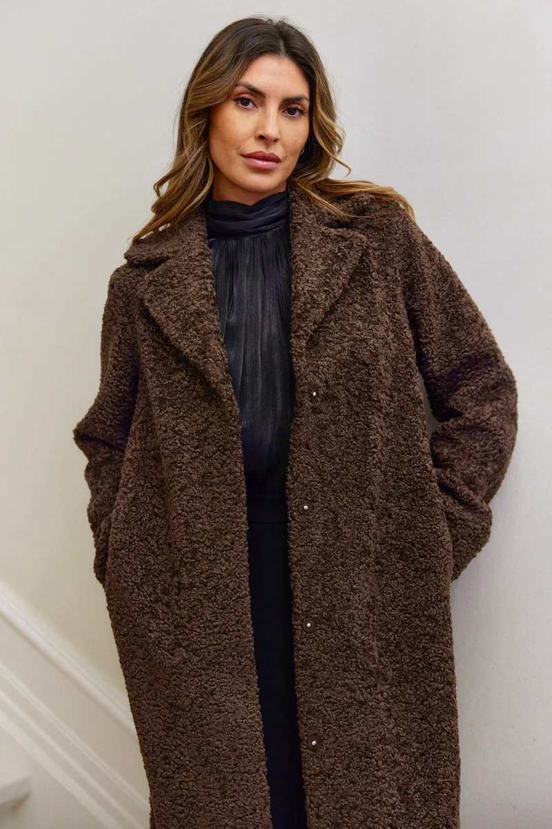 Addy FF Long Teddy Coat | Brun | Frakke fra French Laundry